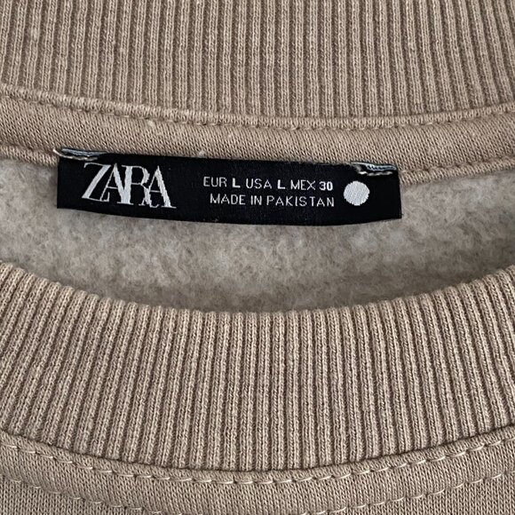ZARA Basics Taupe Crewneck Sweatshirt – Women's Size Large – Minimalist Fleece - Picture 3 of 7